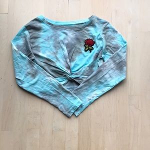 Tie-Dye Cropped Long Sleeve Top with Rose